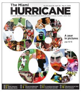The Miami Hurricane Newspaper, May 2009, Coral Gables, Fl. Columbia Scholastic Press Association Gold Circle Award, Page One Design, Third Place